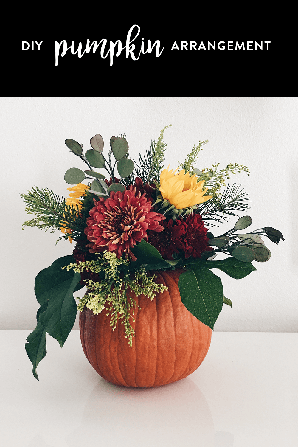 DIY pumpkin flower arrangement, how to make a pumpkin flower arrangement, DIY pumpkin vase flowers