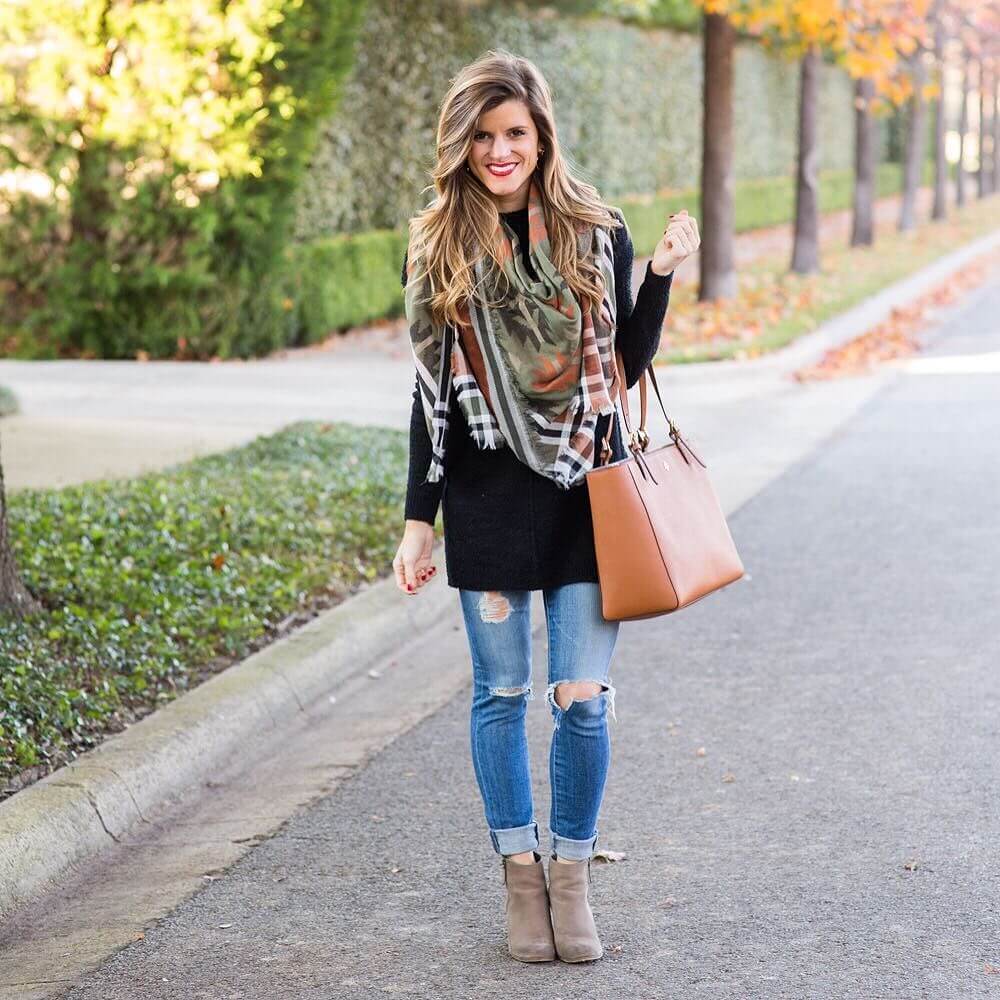 brighton the day styling southwestern scarf and distressed jeans
