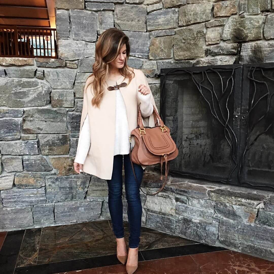 brighton the day styling cape sweater and jeans for fall 