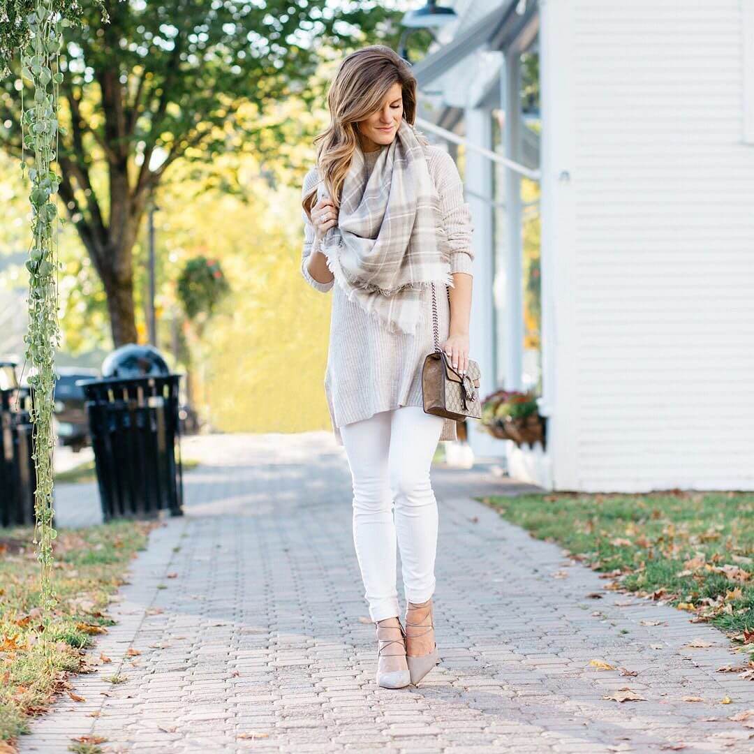 brighton the day styling, white after labor day, white jeans, plaid scarf