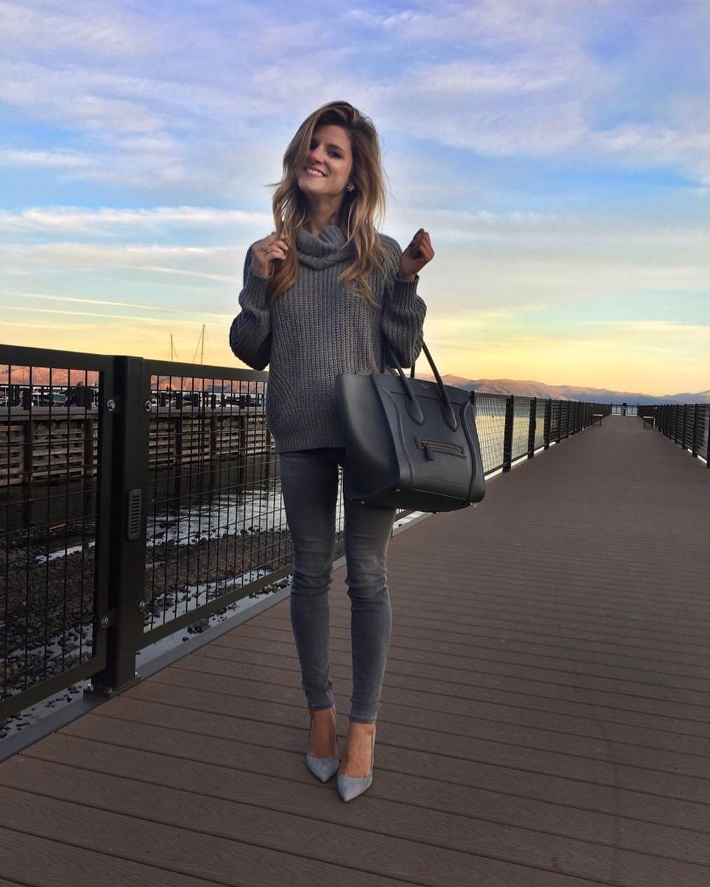 Grey on grey outfit, groutfit, dinner at christy hill in Lake Tahoe