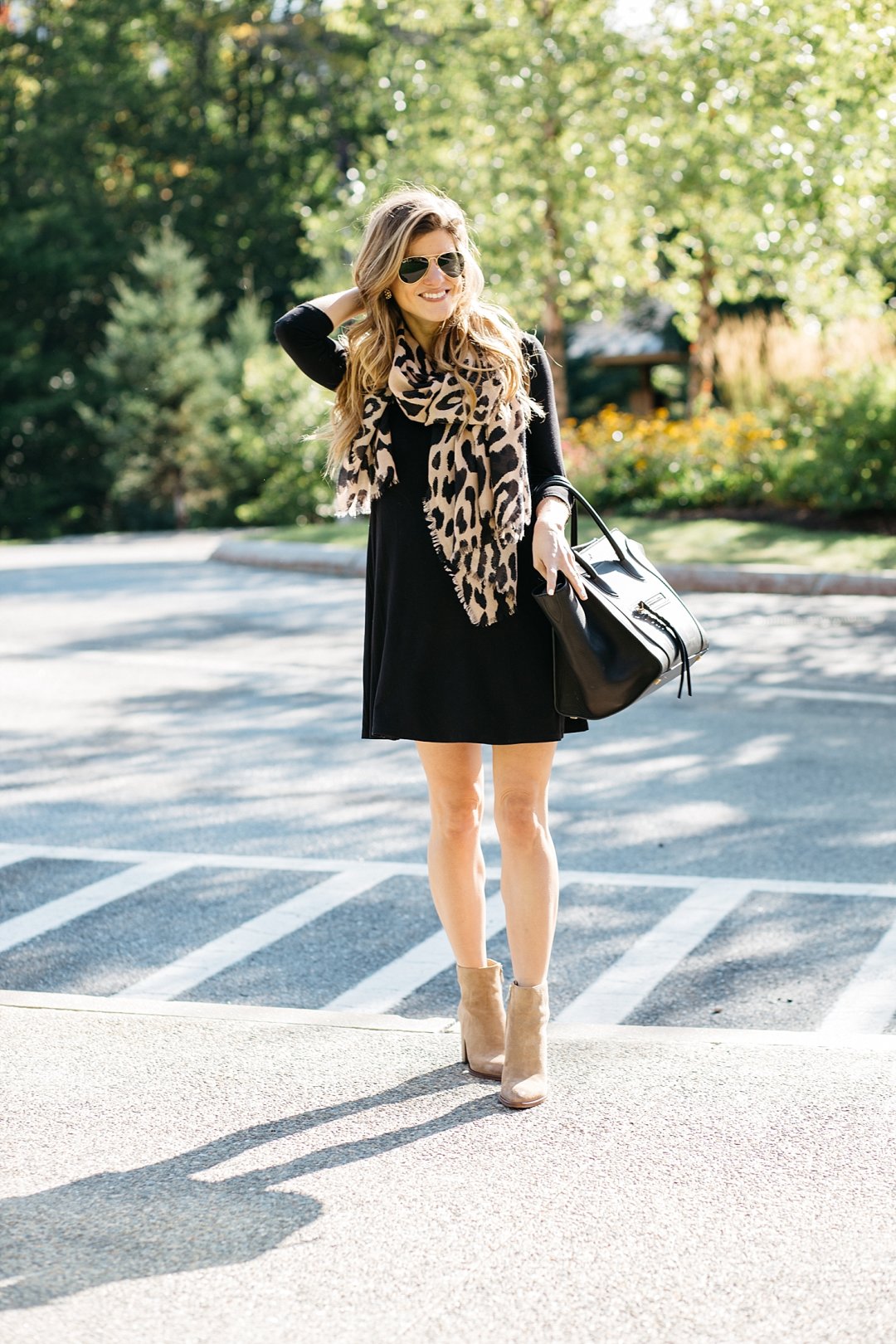 Swing Dress with Boots: A Neutral-Themed Pre-Fall Outfit