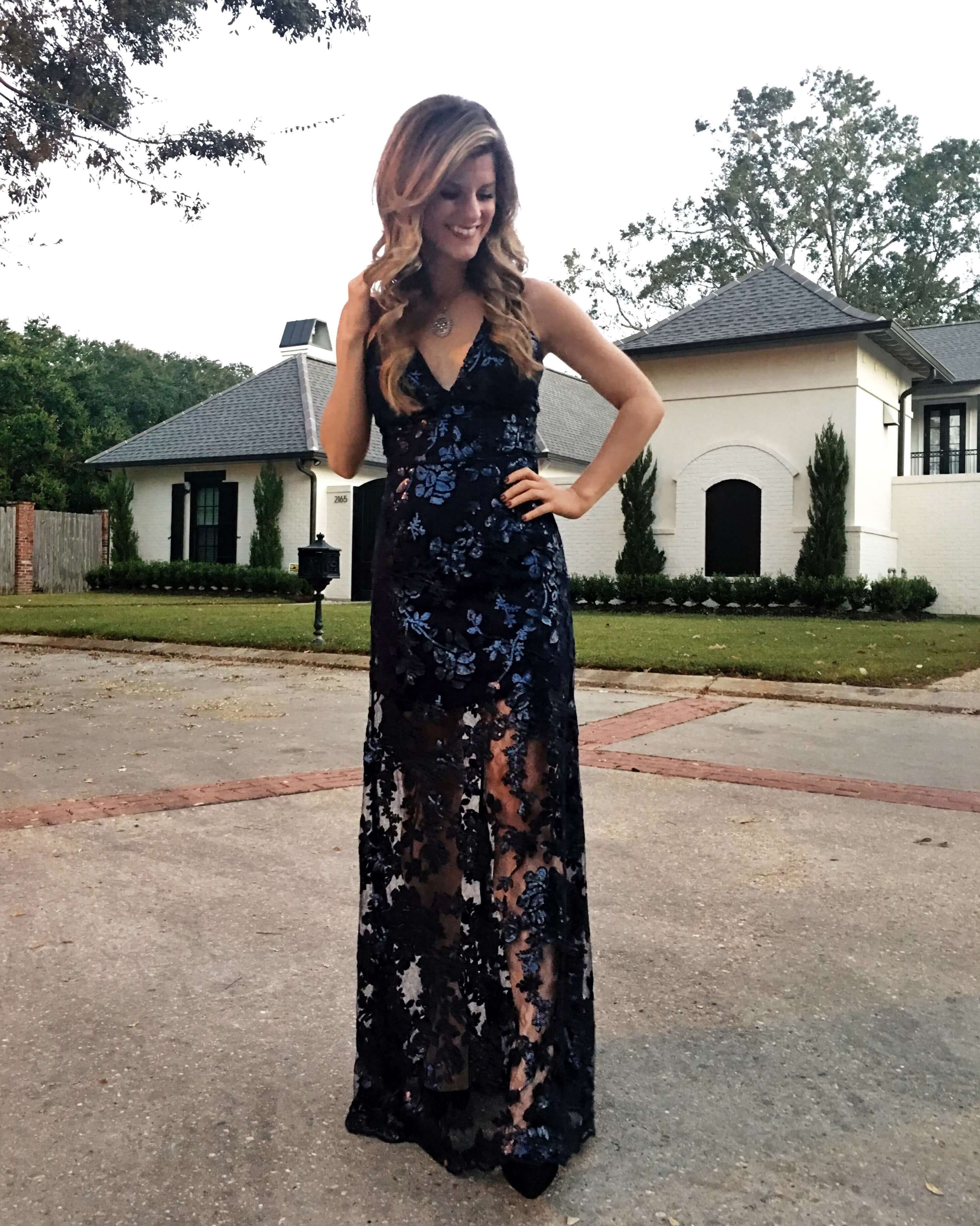 Black Tie Sequin Lace Gown - what to wear to a Fall wedding