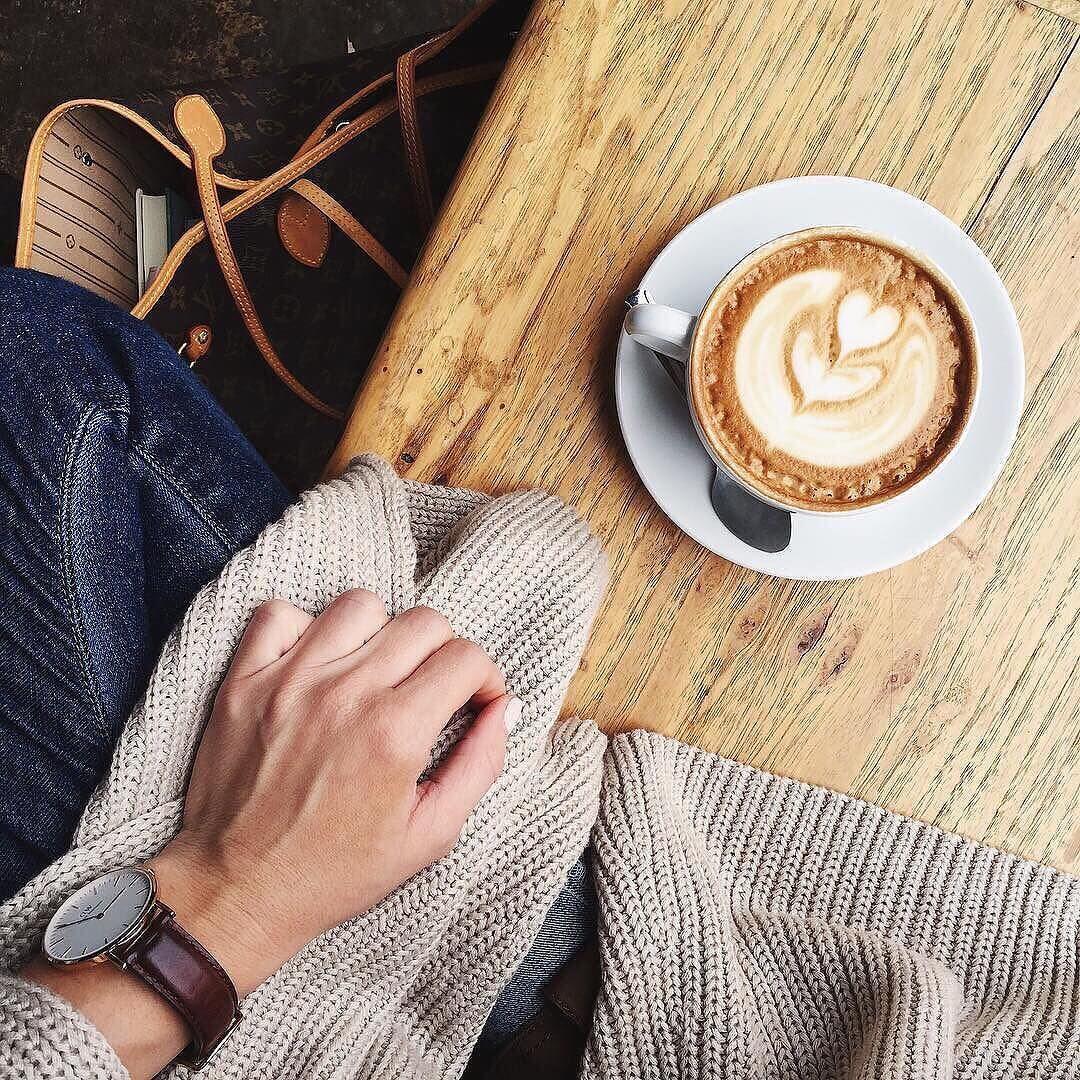brighton the day details close up coffee shop, cozy, sweater, leather watch