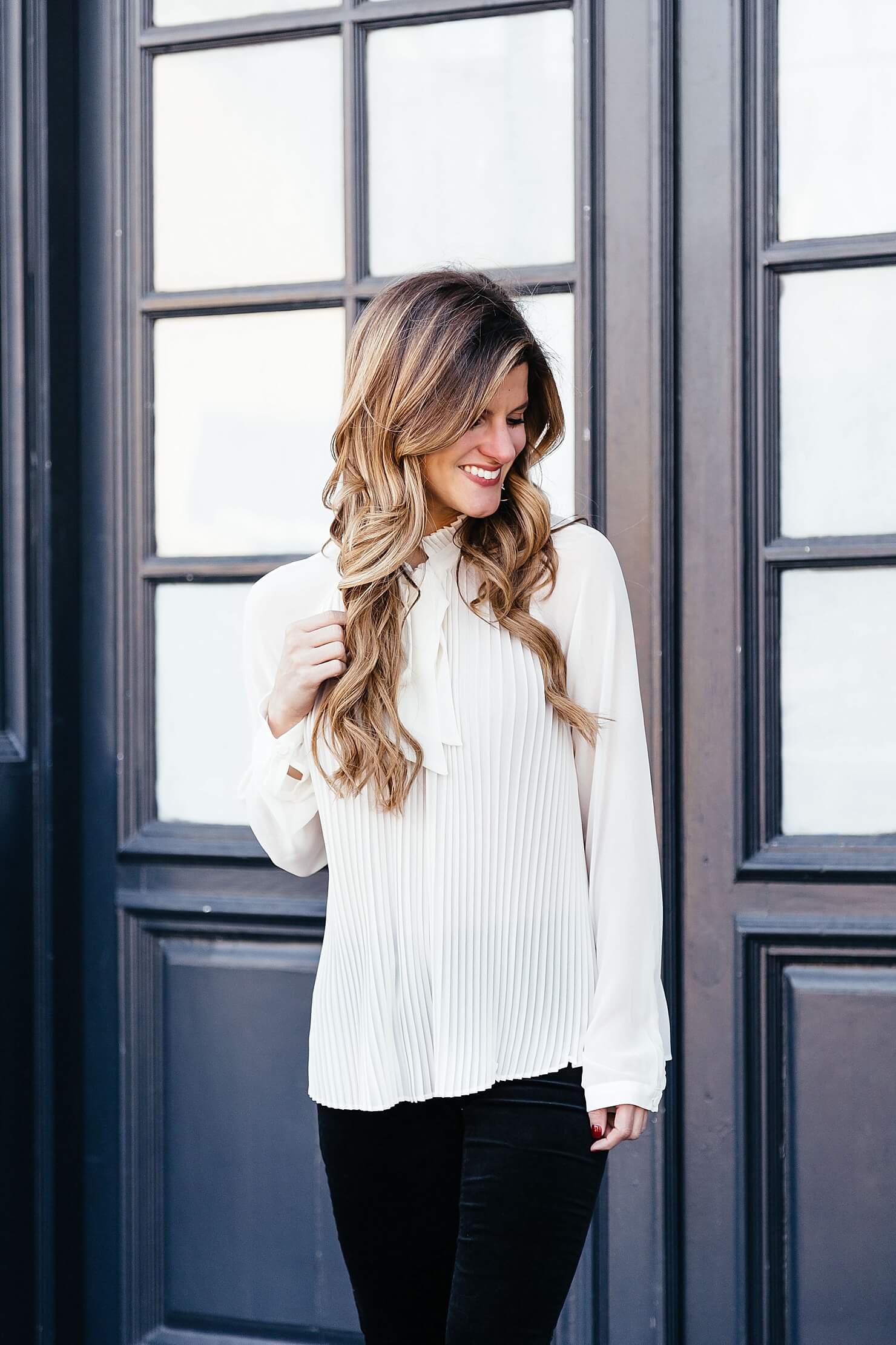 Target Holiday Style - who what wear white pleated blouse