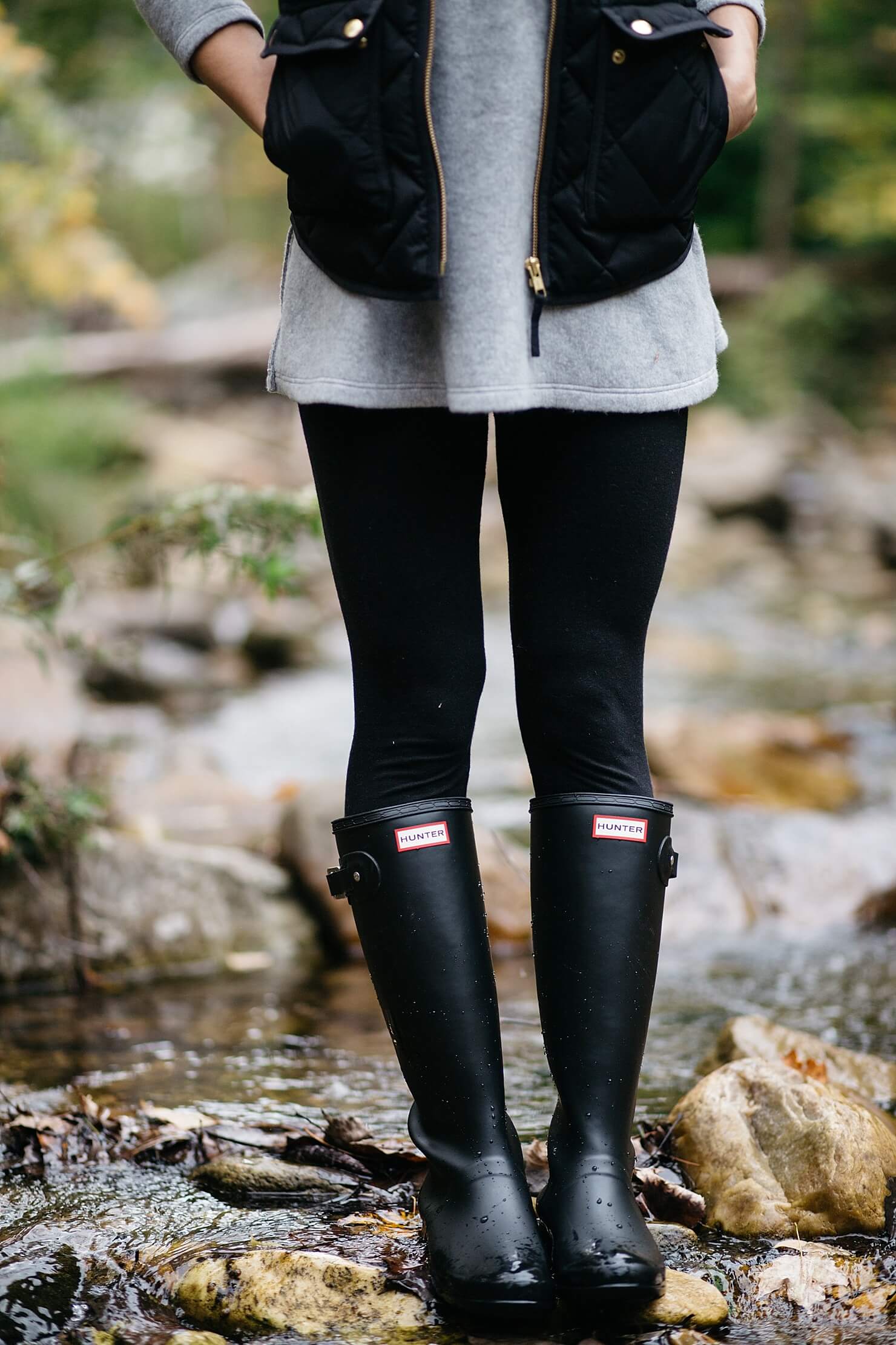 close up of leggings and hunter boots 