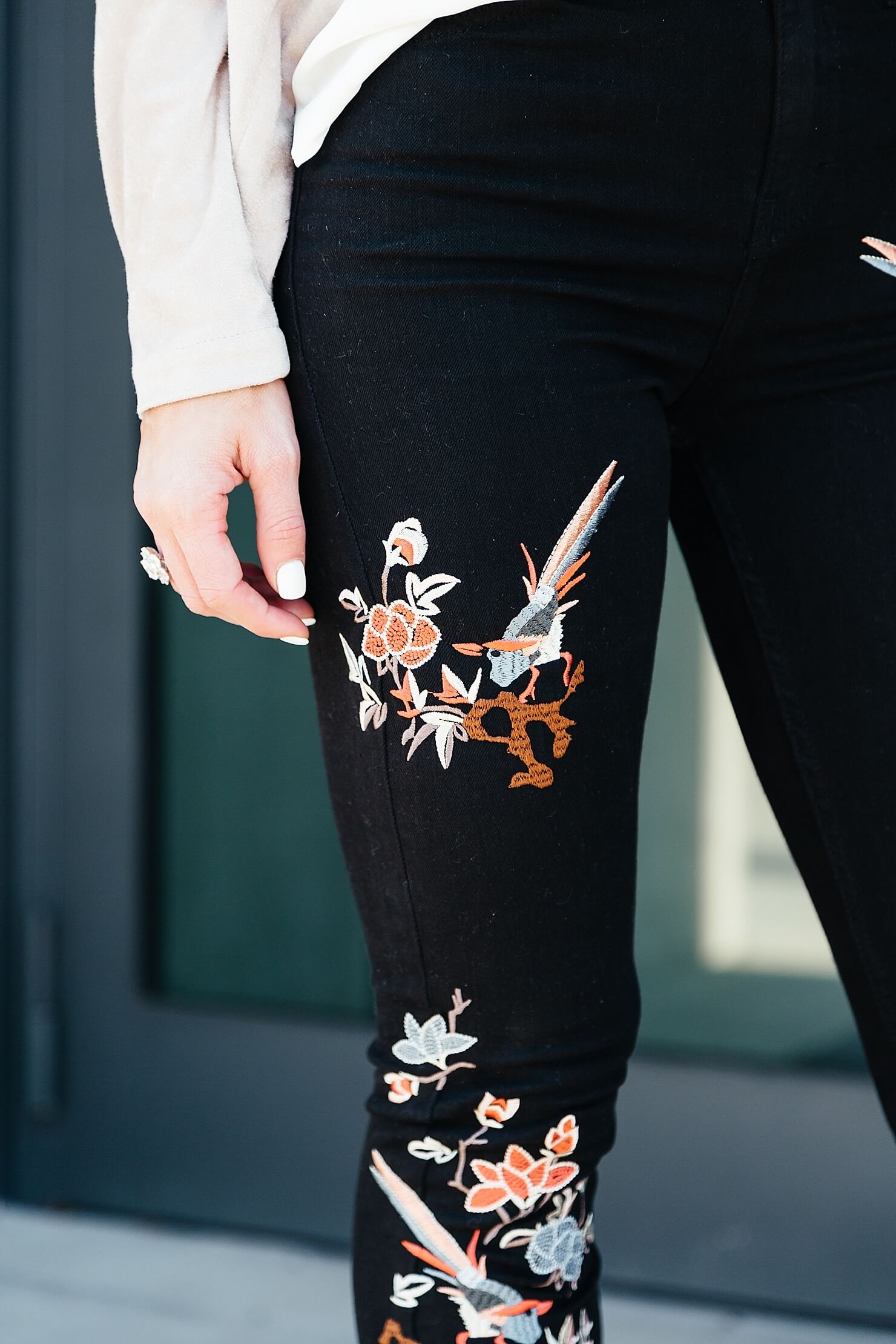 floral embroidered jeans 
