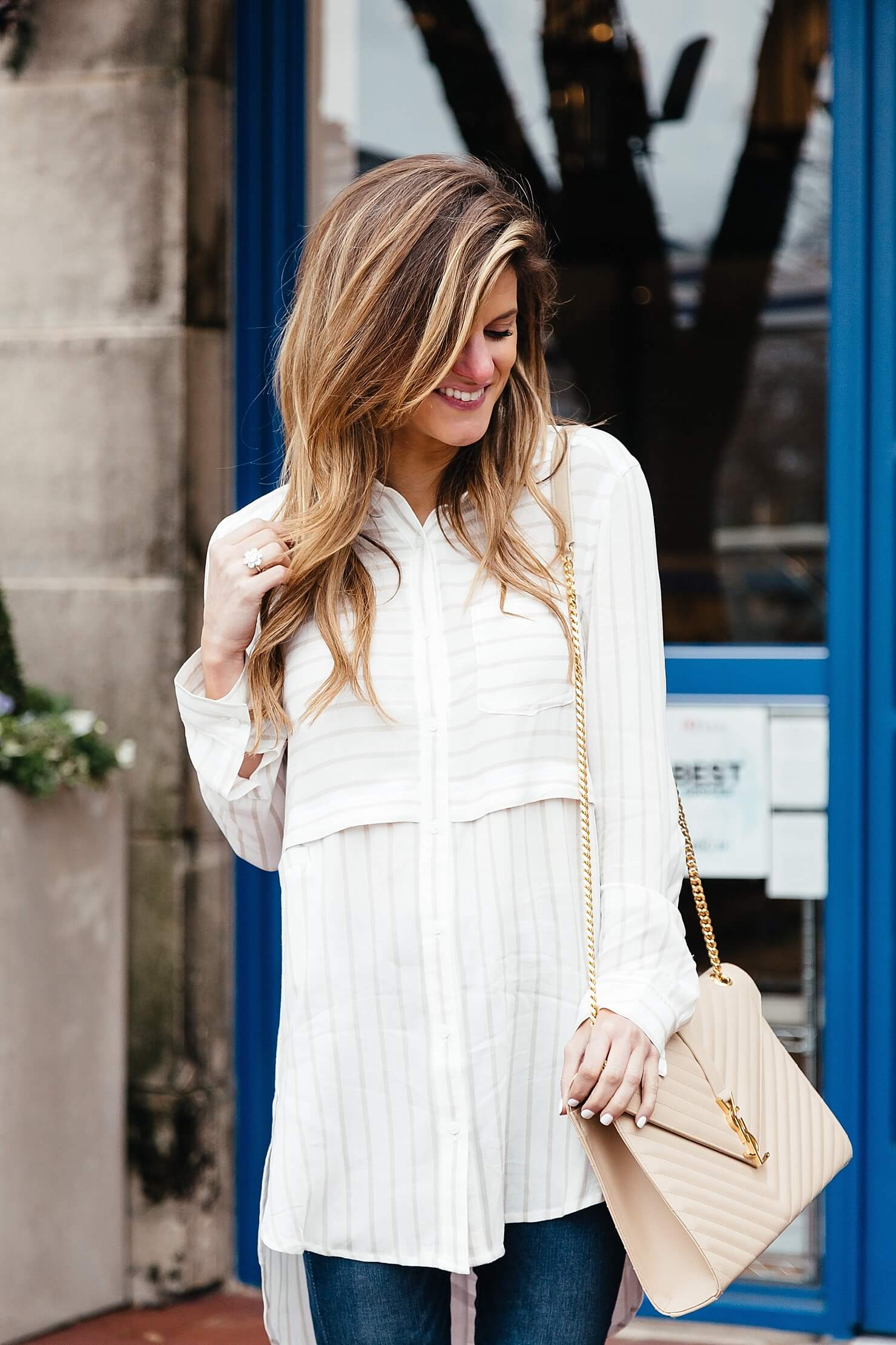 brighton the day striped tunic and ysl bag 