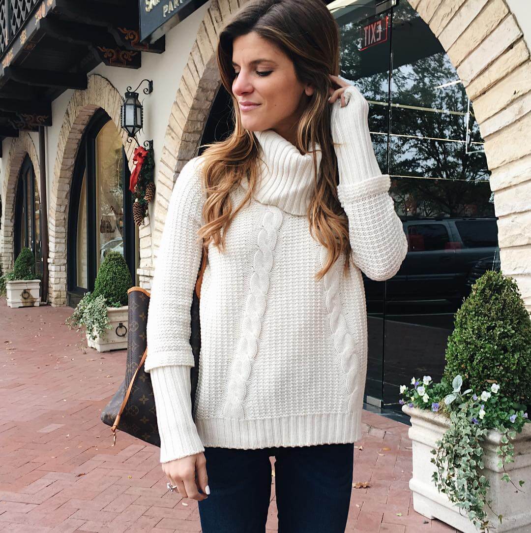 brighton the day ootd white turtleneck sweater and jeans, hp village 