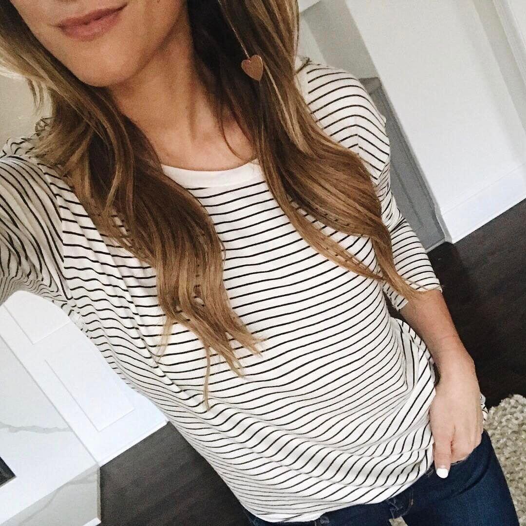 brighton the day selfie stripe tee and jeans