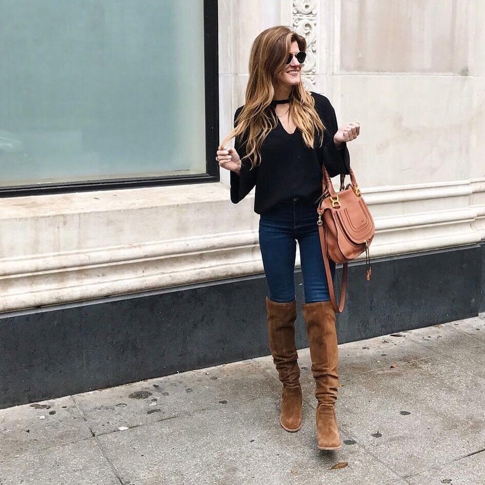 brighton the day styling jeans brown boots black top and chloe bag 