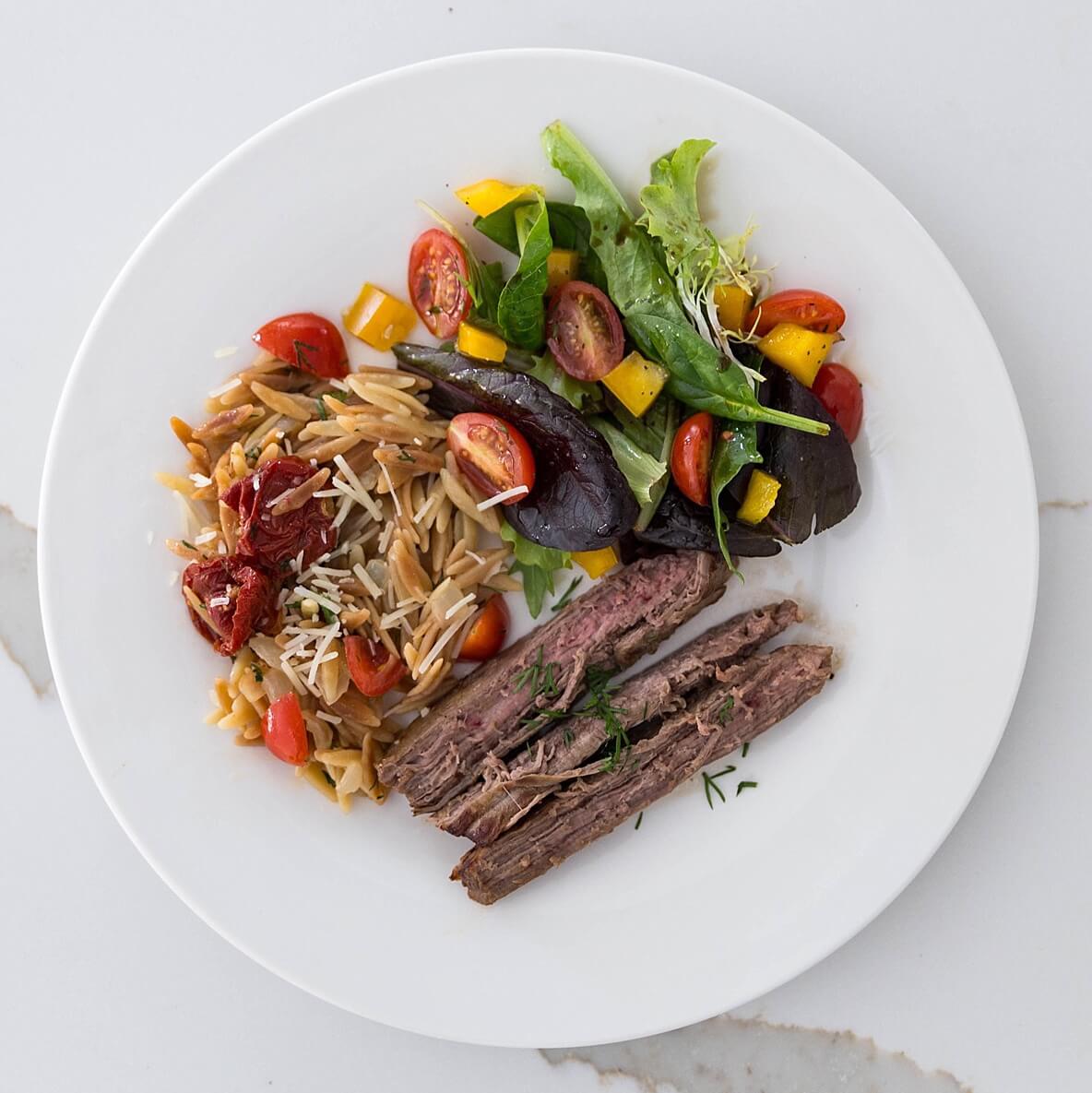grilled flank steak and orzo 