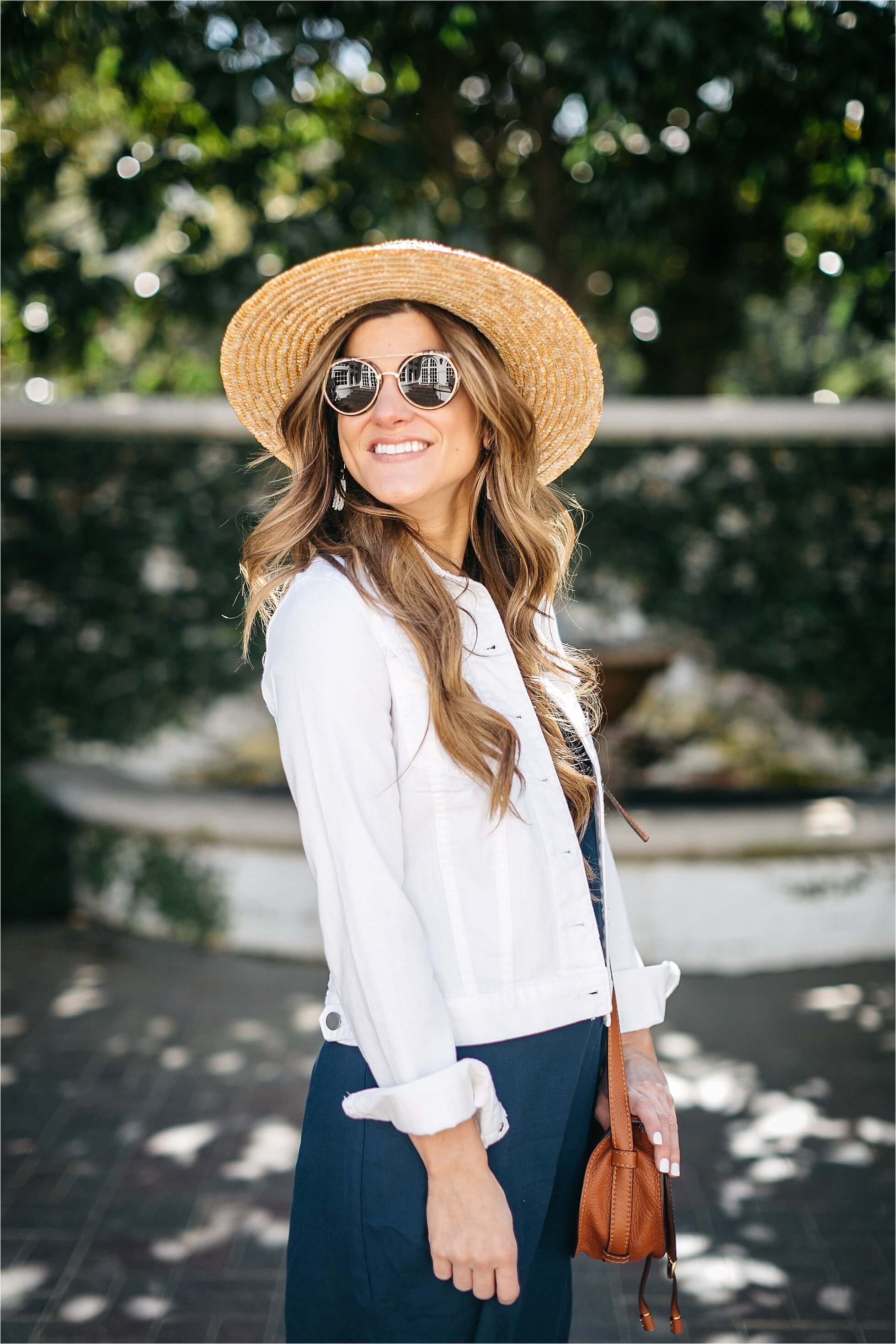 how to style a slip dress, boater hat, chloe drew bag, spring outfit, sonix sunglasses