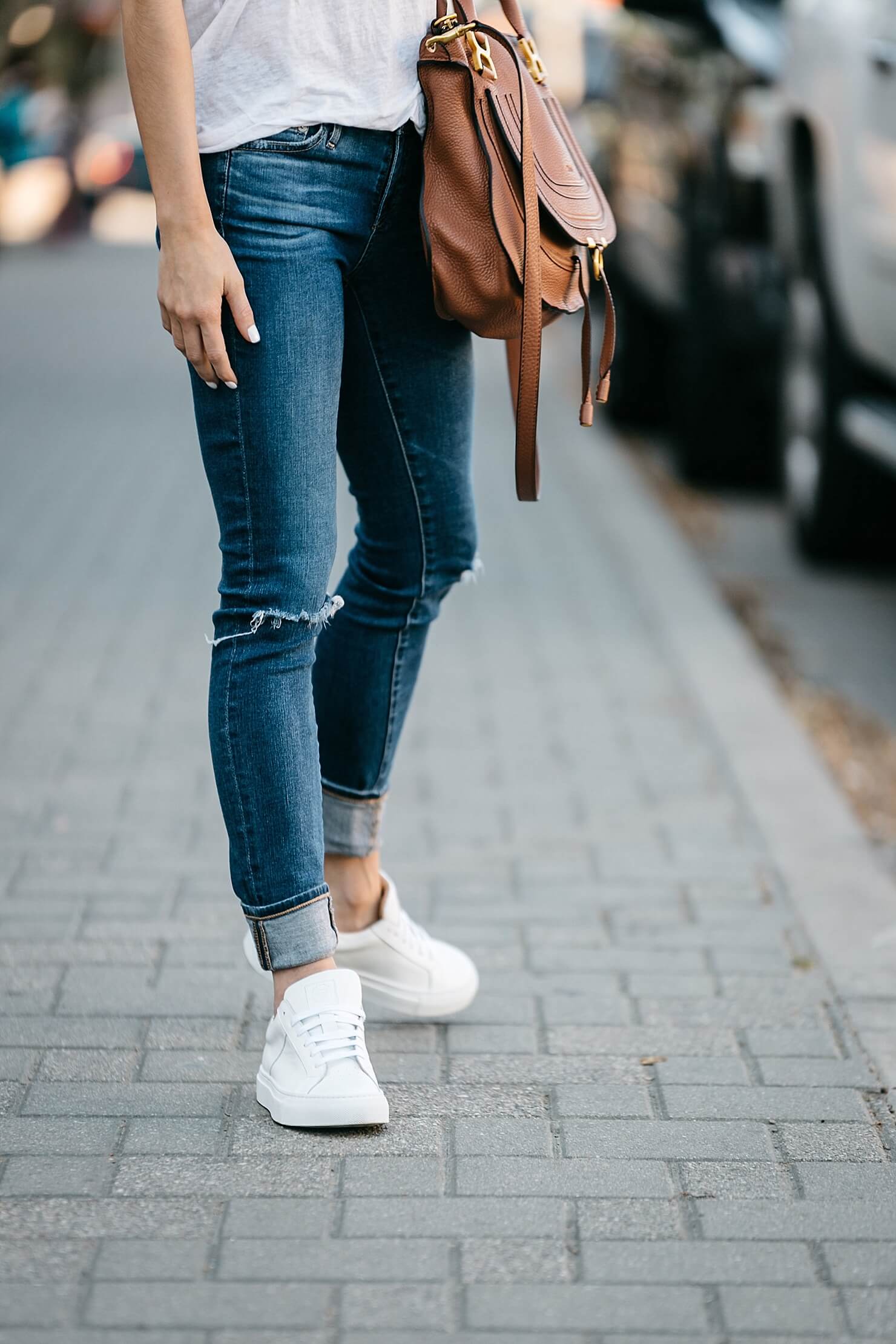 what to wear to baseball game, greats sneakers, AG distressed denim