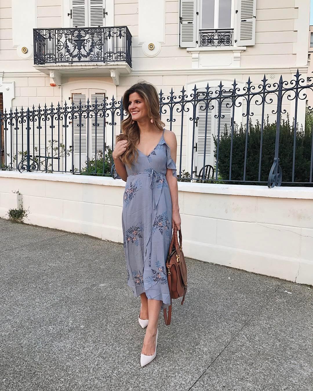 brighton the day styling floral maxi dress with dee keller pumps