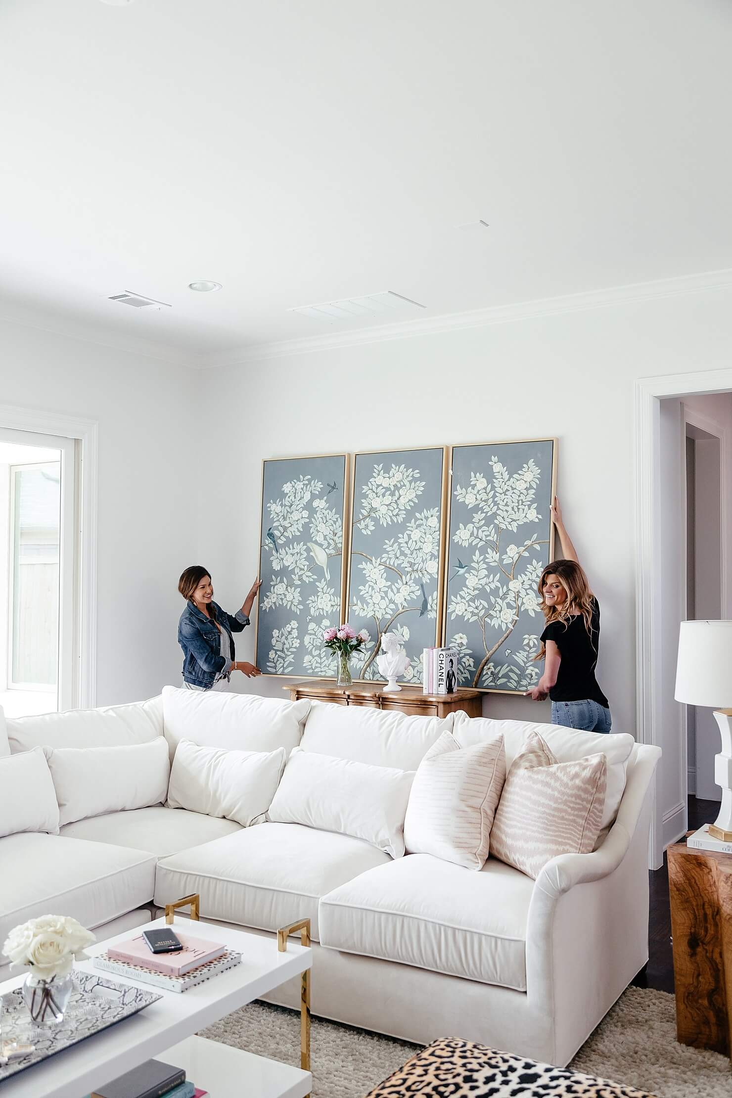 brighton keller new house living room oriental hand painted triptyich