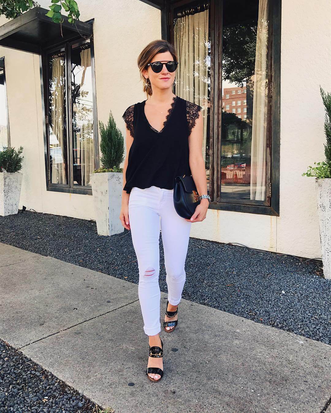 brighton keller free people lace top with white jeans
