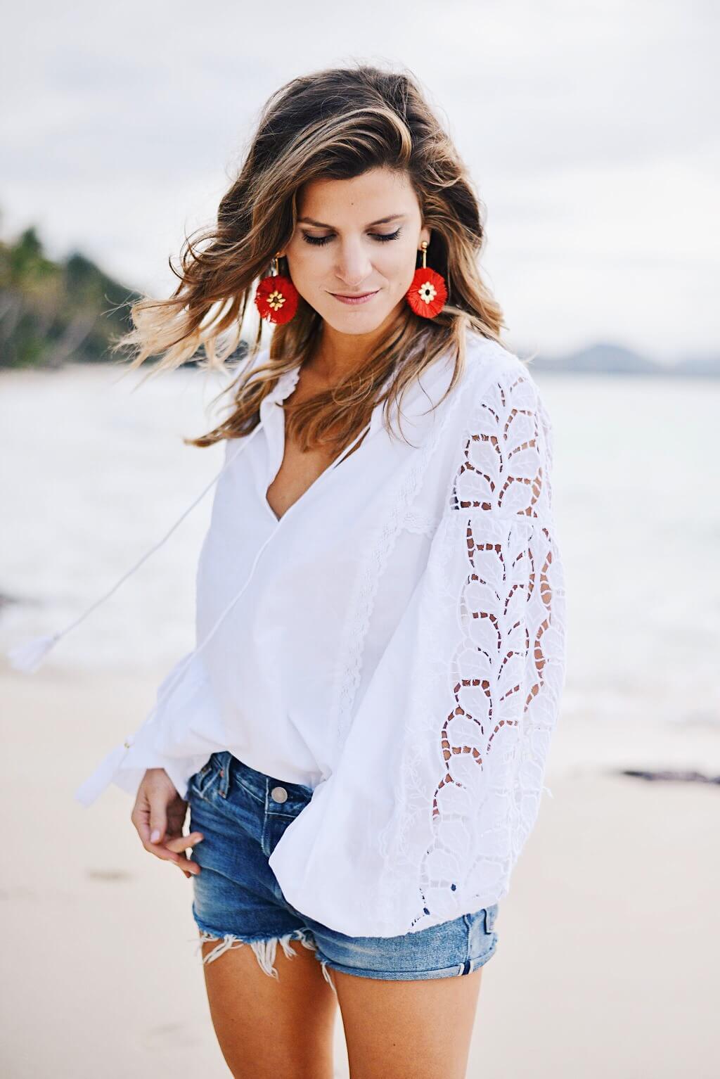 white peasant top detail with embroidered cutout detail