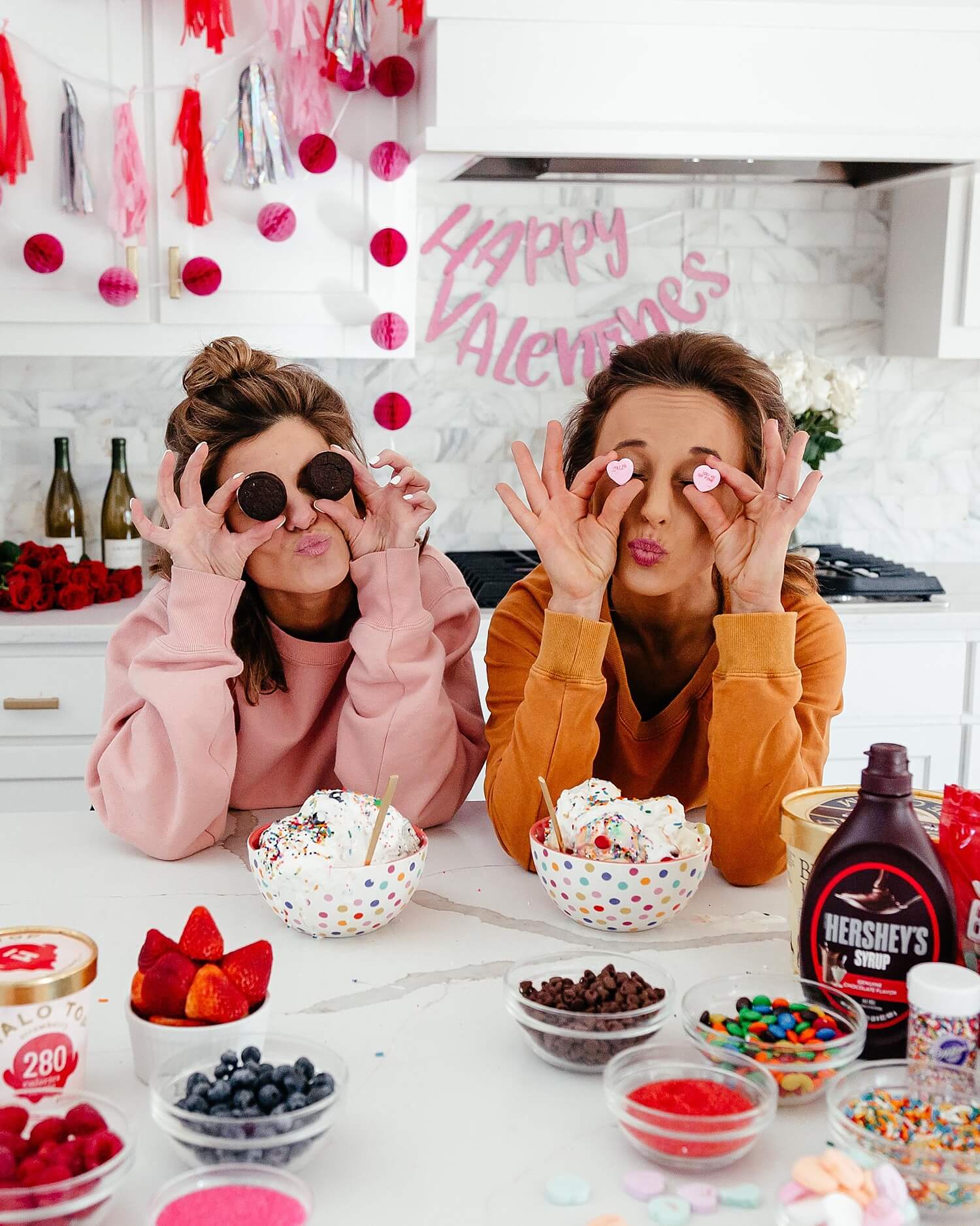 Galentines day party ideas pink and red best friends ice cream 2