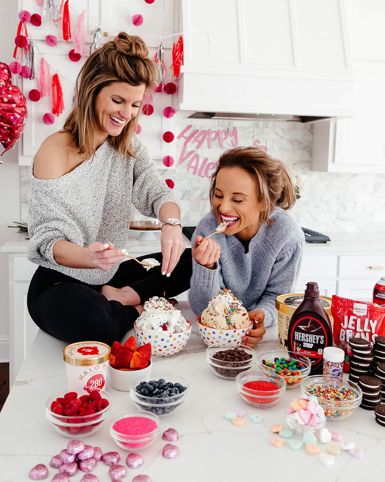 Galentines day party ideas pink and red best friends ice cream 6