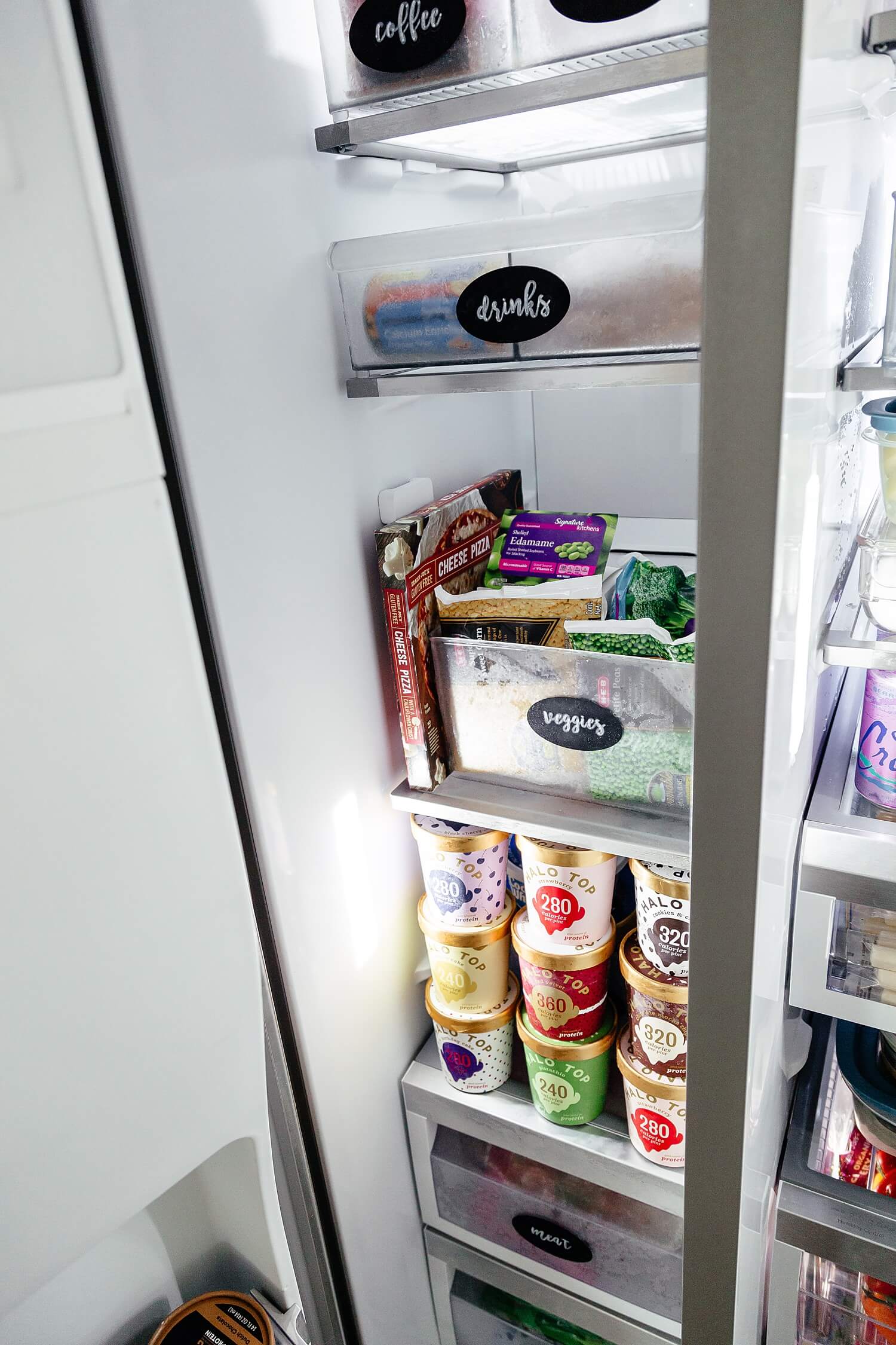 labeling and organizing freezer, halo top icecream flavors