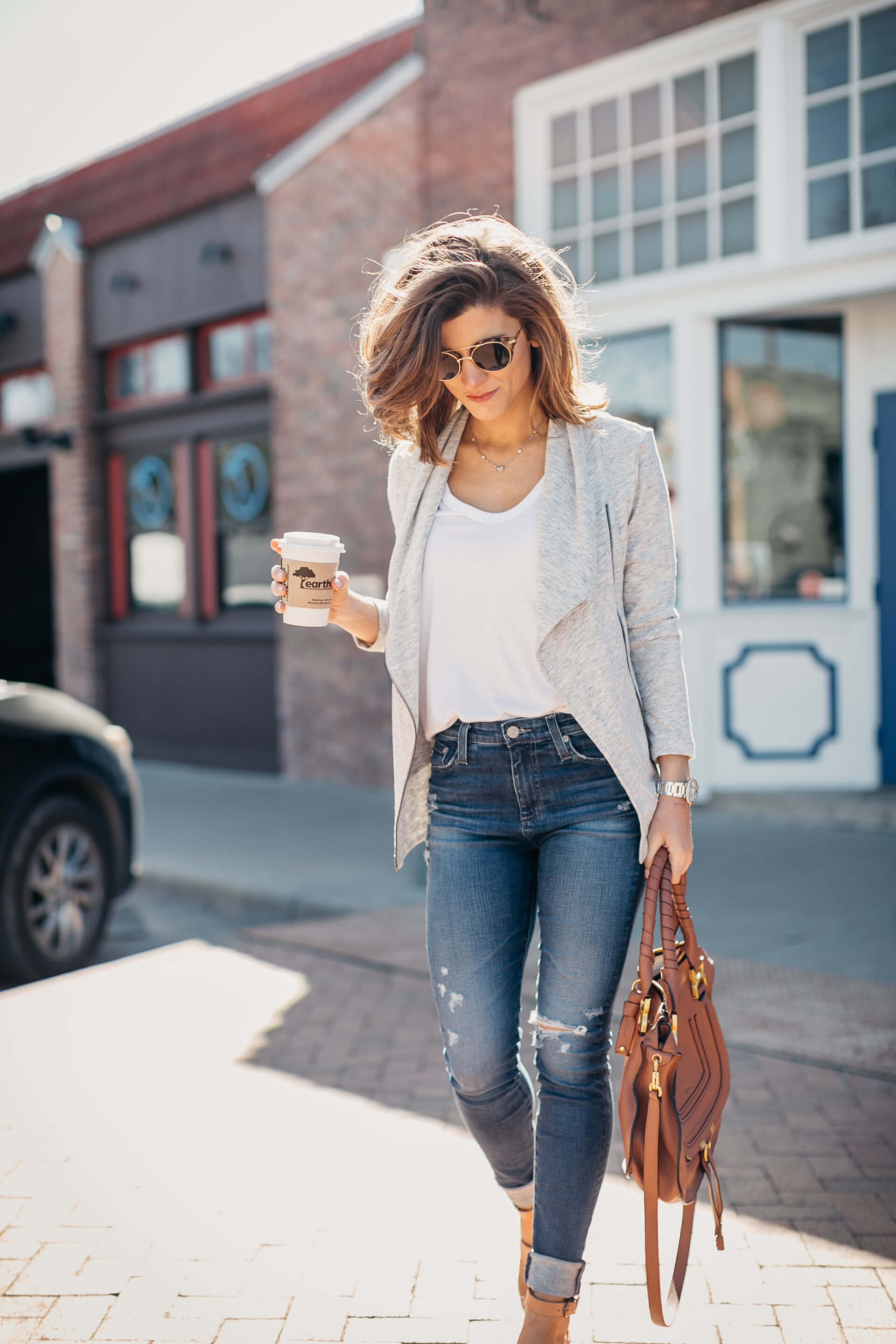03 - AG jeans, grey jacket, white tank, neutral wedges, casual Spring look 23