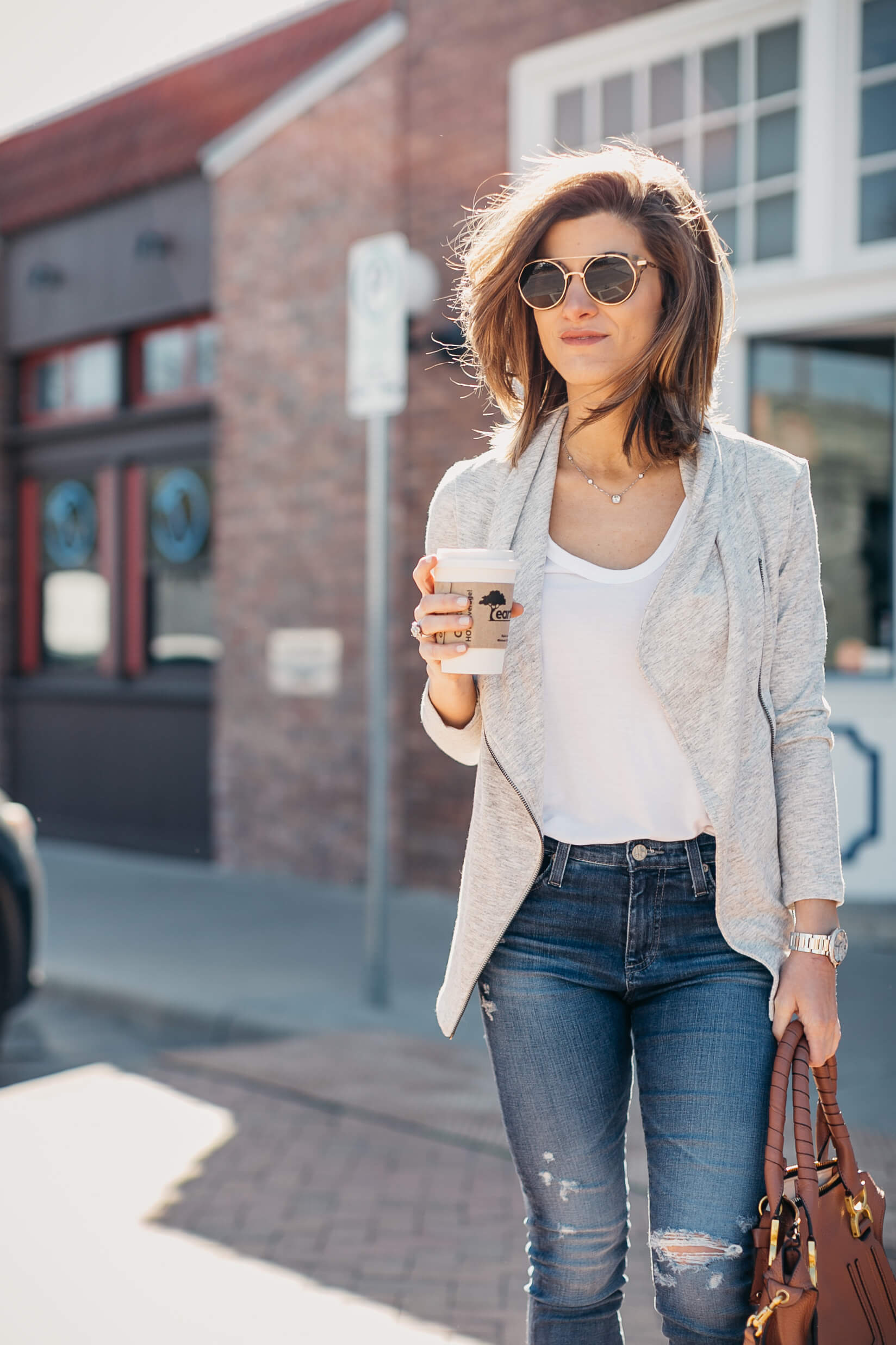 03 - AG jeans, grey jacket, white tank, neutral wedges, casual Spring look 33