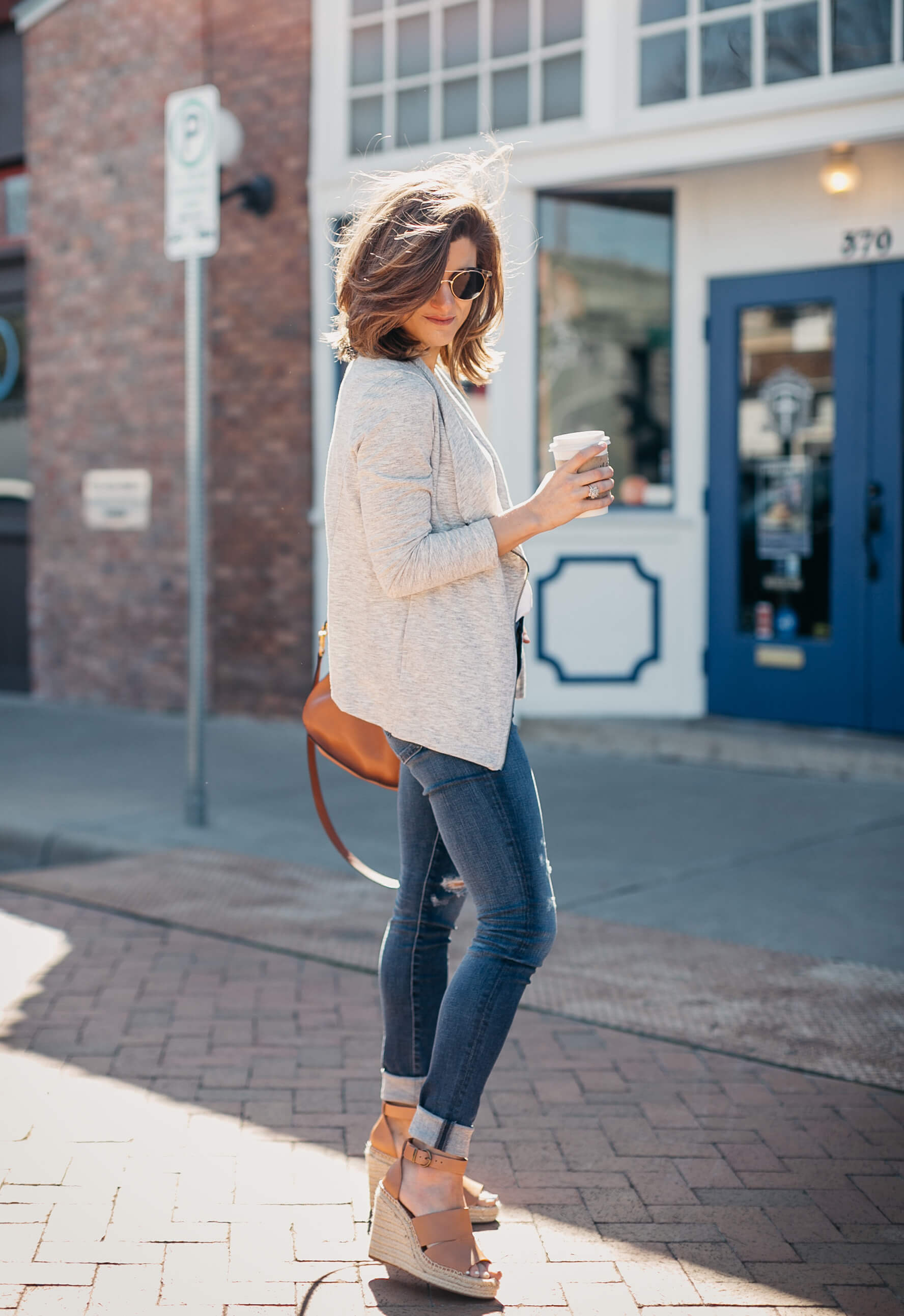 03 - AG jeans, grey jacket, white tank, neutral wedges, casual Spring look 52