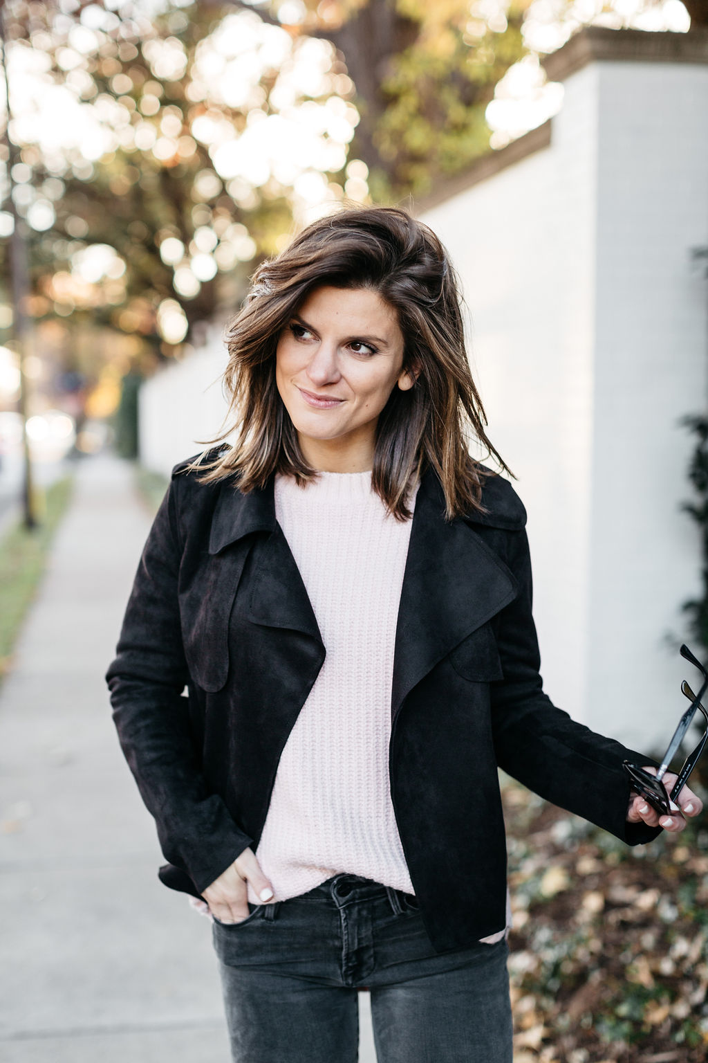 lessons I learned in 2018 wearing pink sweater black moto jacket