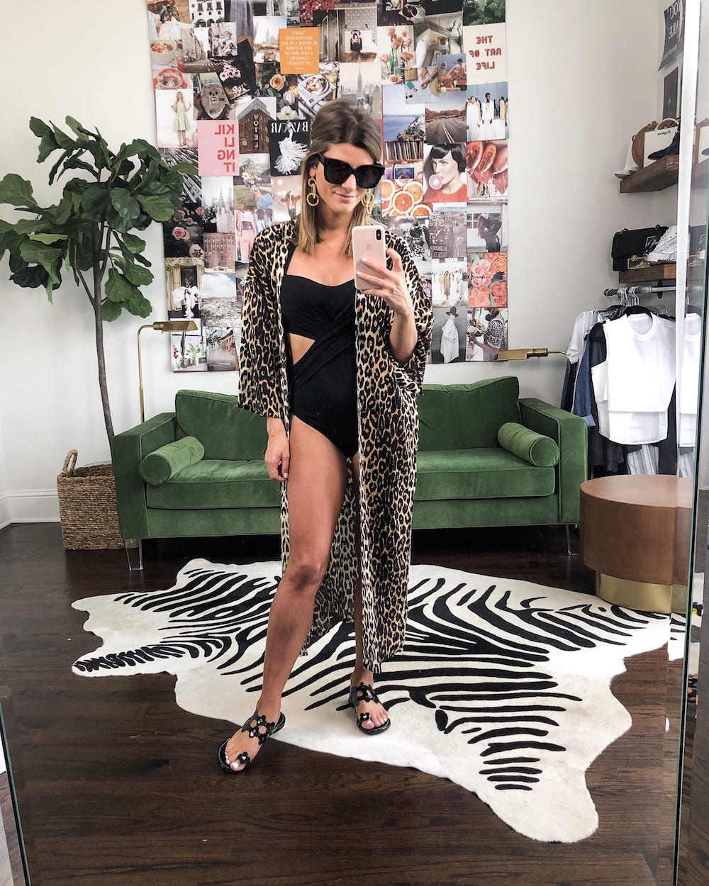 Vacation Outfits black swimsuit leopard coverup