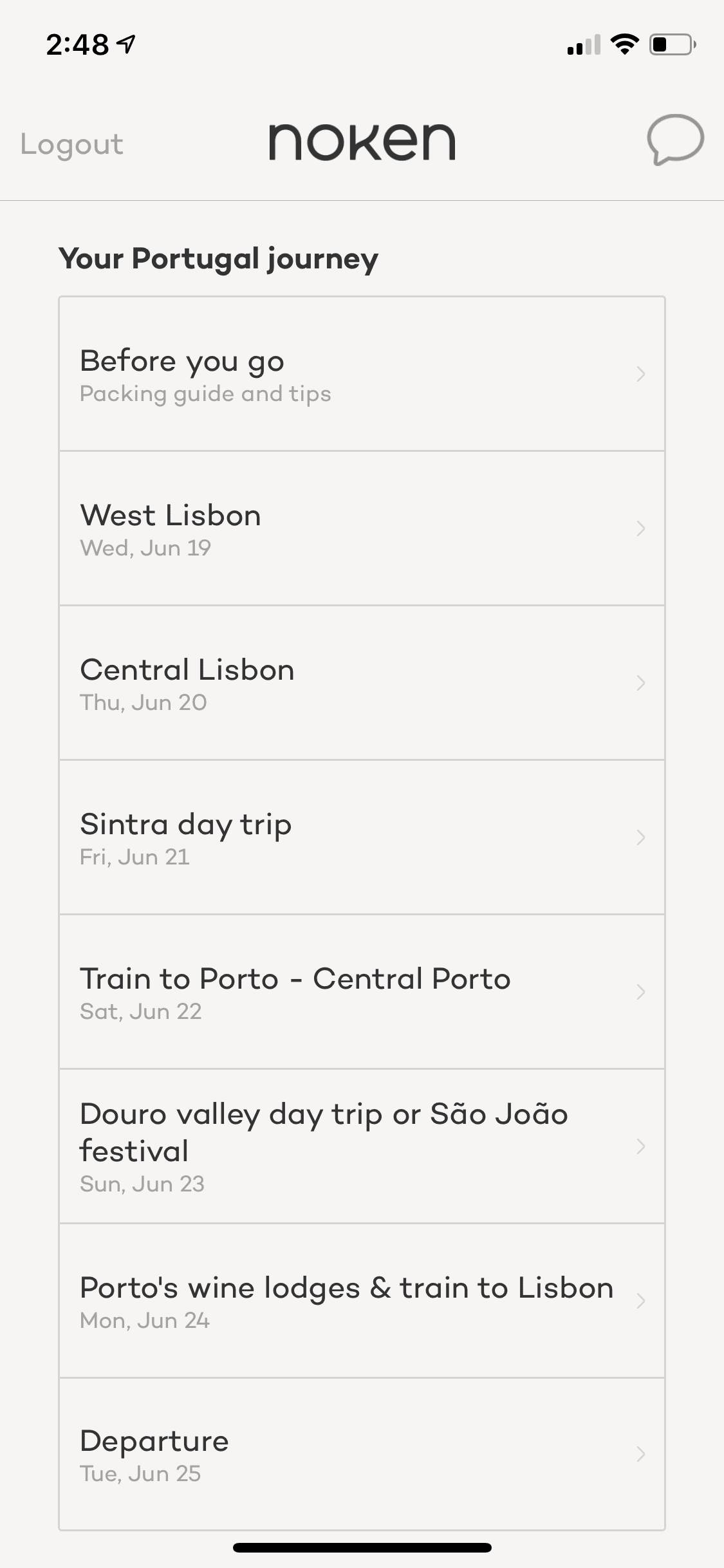 Noken Travel Service APP screenshot - Overall Portugal Itinerary