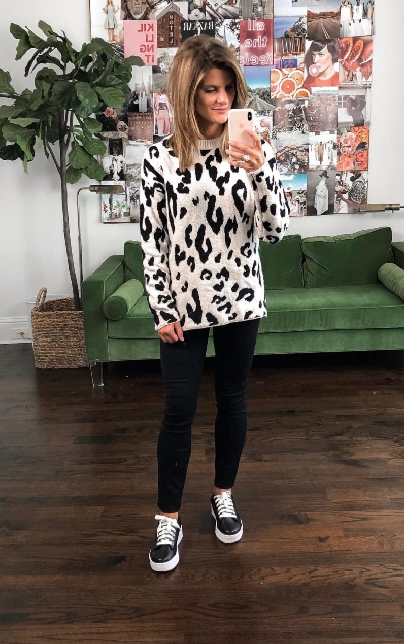Nordstrom Anniversary Sale Early Access Picks outfit something Navy leopard sweater