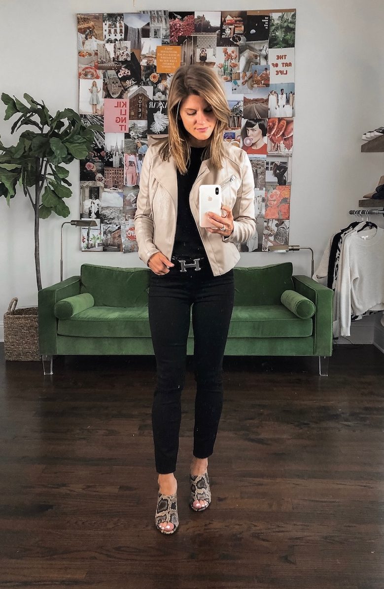 Nordstrom Anniversary Sale Early Access Picks Fall Outfit bb dakota moto jacket vince mules