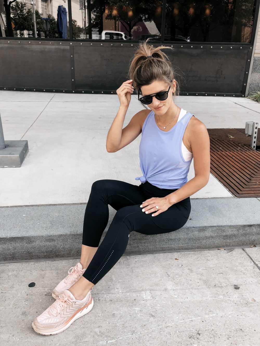 lululemon workout outfit fast and free leggings, brighton keller workout outfit