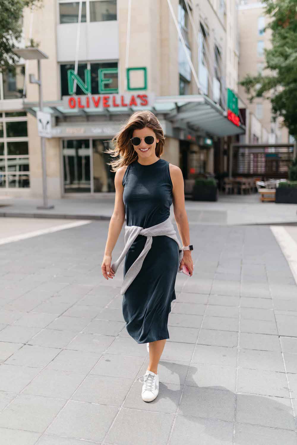 midi dress with sneakers