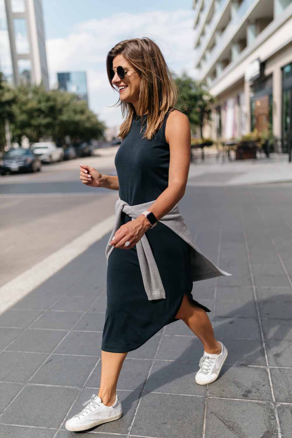 knee length dresses with sneakers
