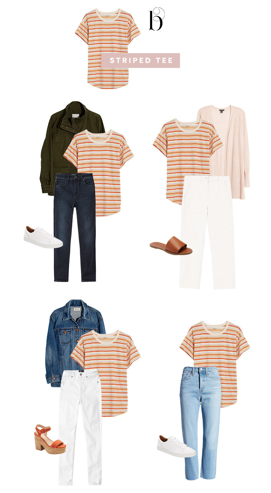 how to style striped tee spring capsule wardrobe