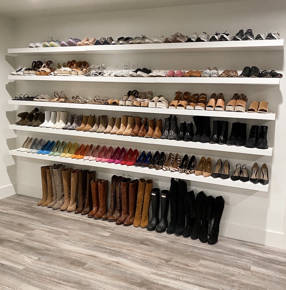 brighton keller denver basement closet organizing shoes on wall shoe wall
