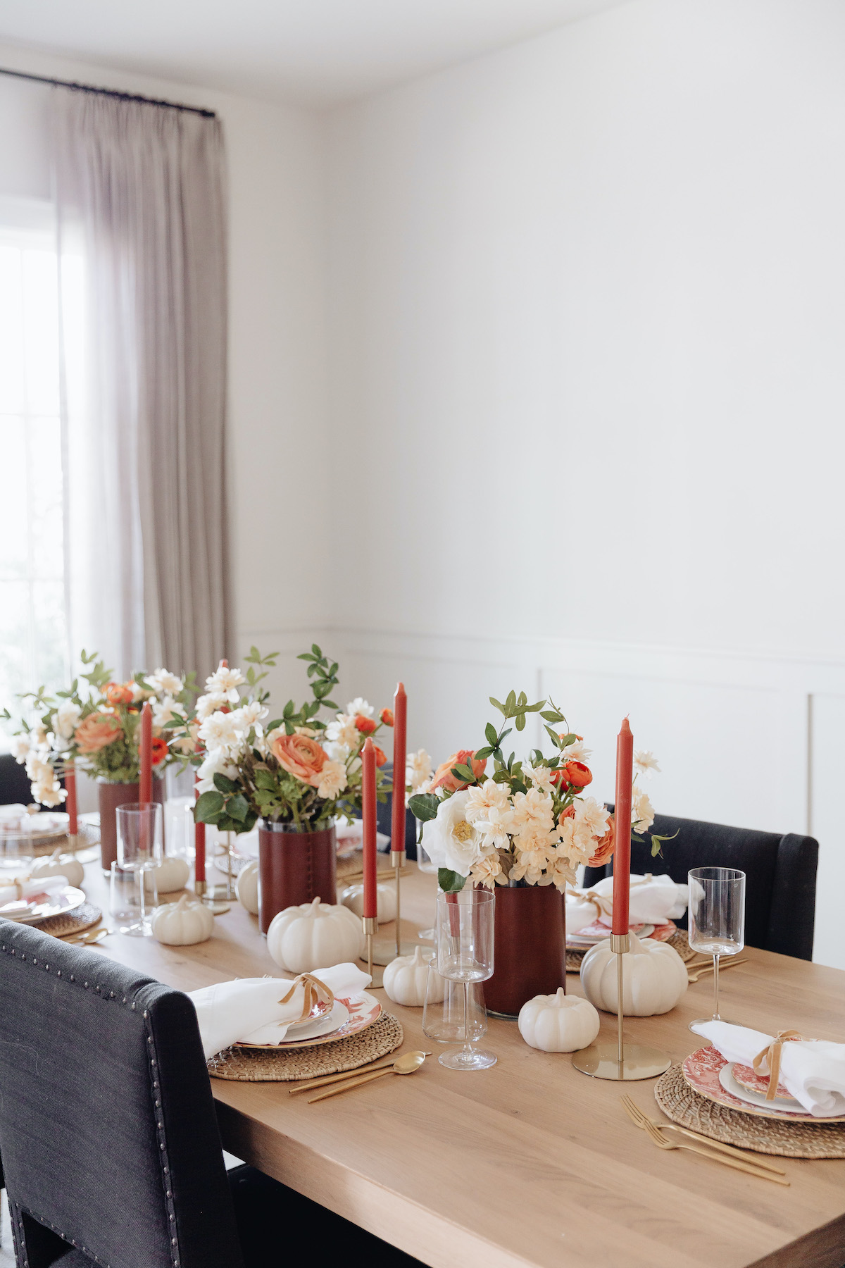 Brighton Butler Fall Tablescape with orange china and candles