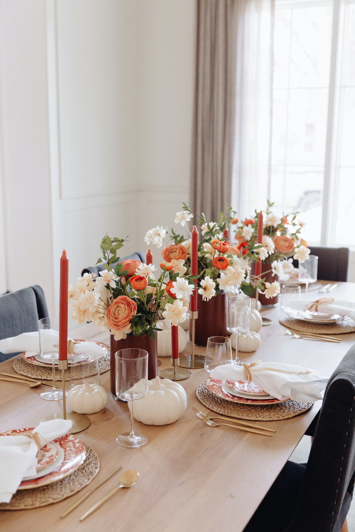Brighton Butler Fall Tablescape with orange china and candles