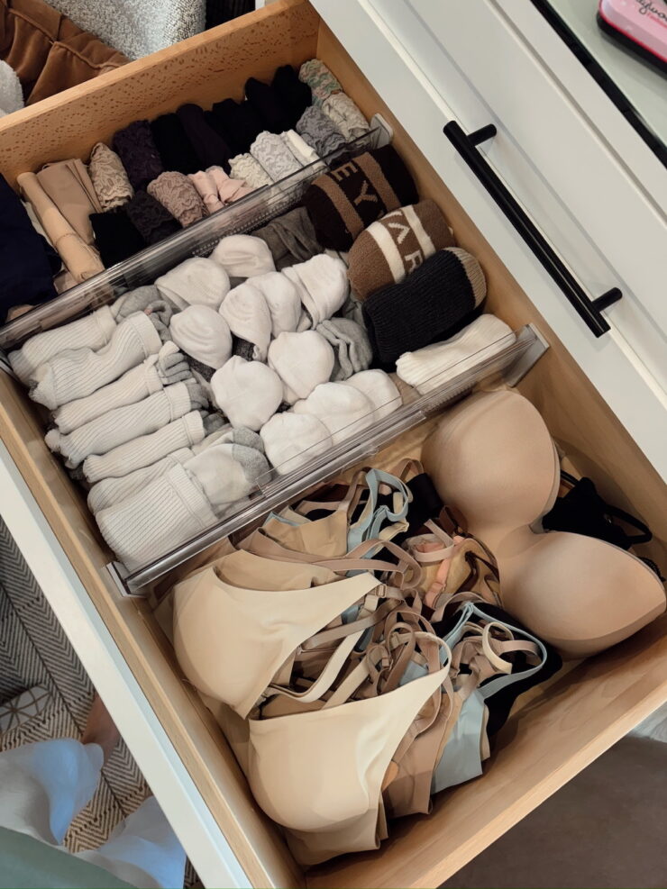 organized bras and underwear in drawer